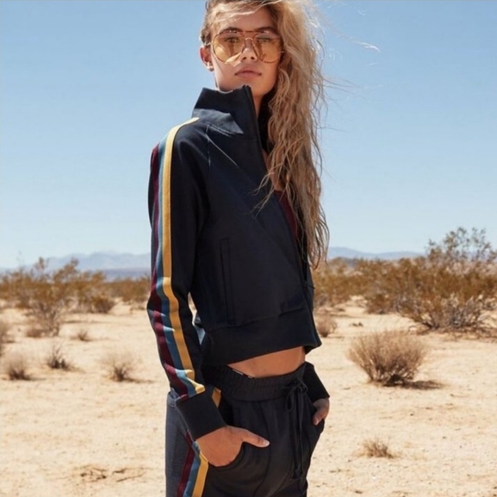 Spiritual Gangster Navy Jacket with Multicolor Side Stripes